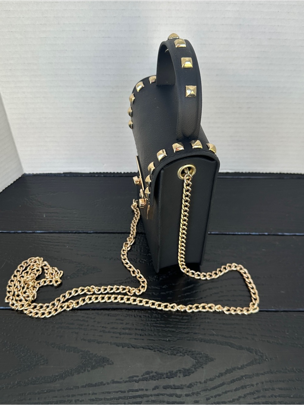 Black Studded Crossbody Bag with Gold Hardware - Picture 4 of 8
